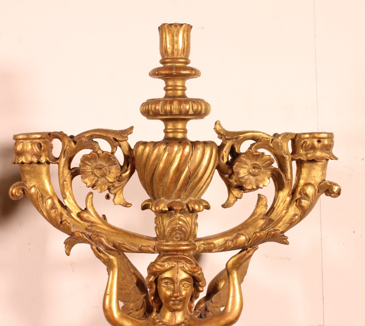 Paire d'Appliques En Bois Doré - Italie- 19° Siècle-photo-2