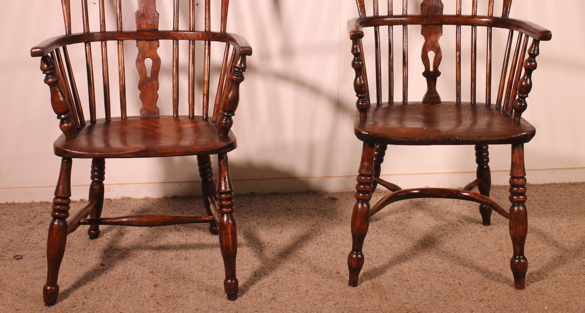 Paire De Fauteuils Windsor Anglais Du 19° Siècle-photo-2