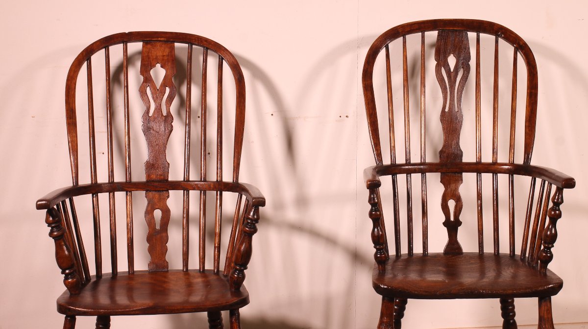 Paire De Fauteuils Windsor Anglais Du 19° Siècle-photo-3