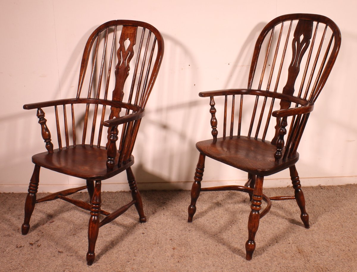 Paire De Fauteuils Windsor Anglais Du 19° Siècle-photo-6