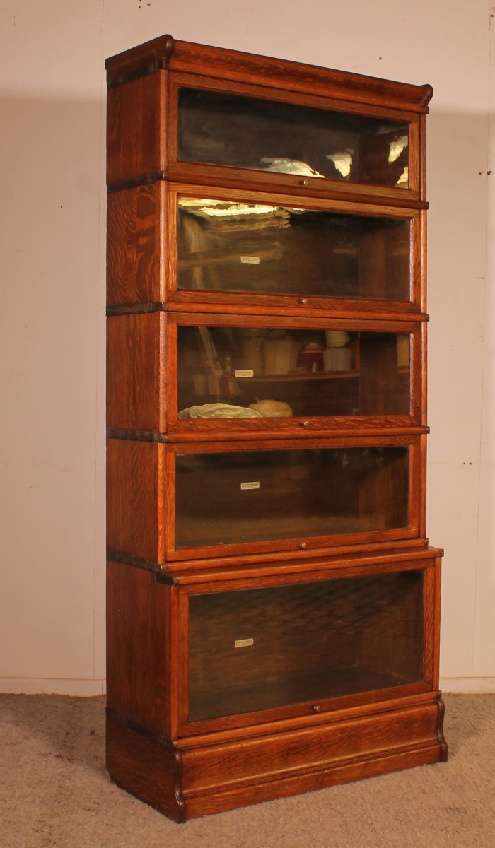 Bibliothèque Globe Wernicke En chêne  De 5  éléments avec une avancée-photo-3