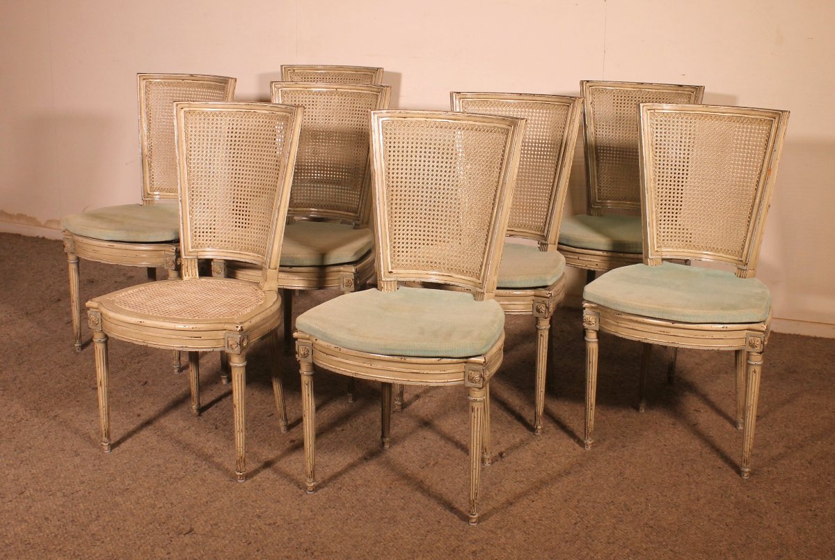 Set Of 12 Louis XVI Style Chairs In Polychrome Wood - 19th Century-photo-2