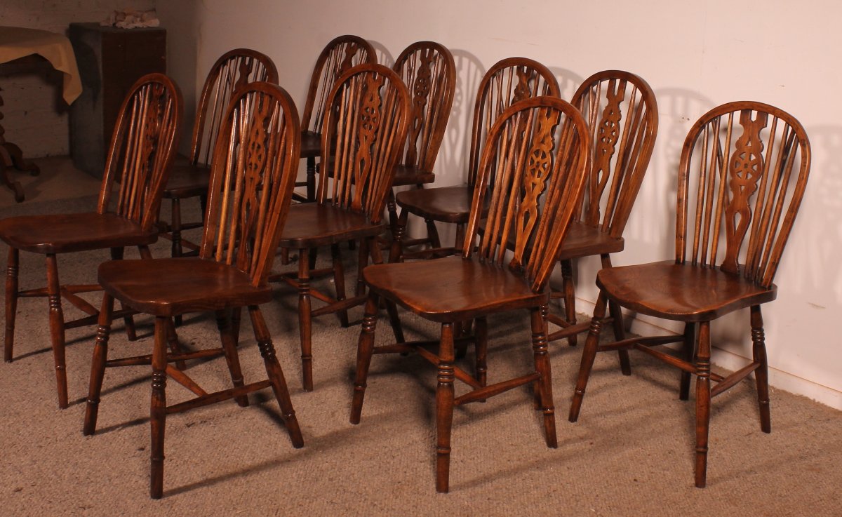 Set Of 10 19th Century Windsor Wheelback Chairs-photo-3