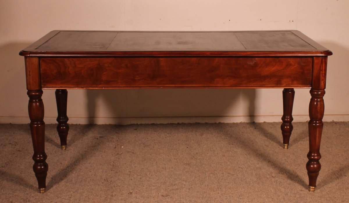 bureau plat deux tiroirs du 19° siècle en acajou-photo-4