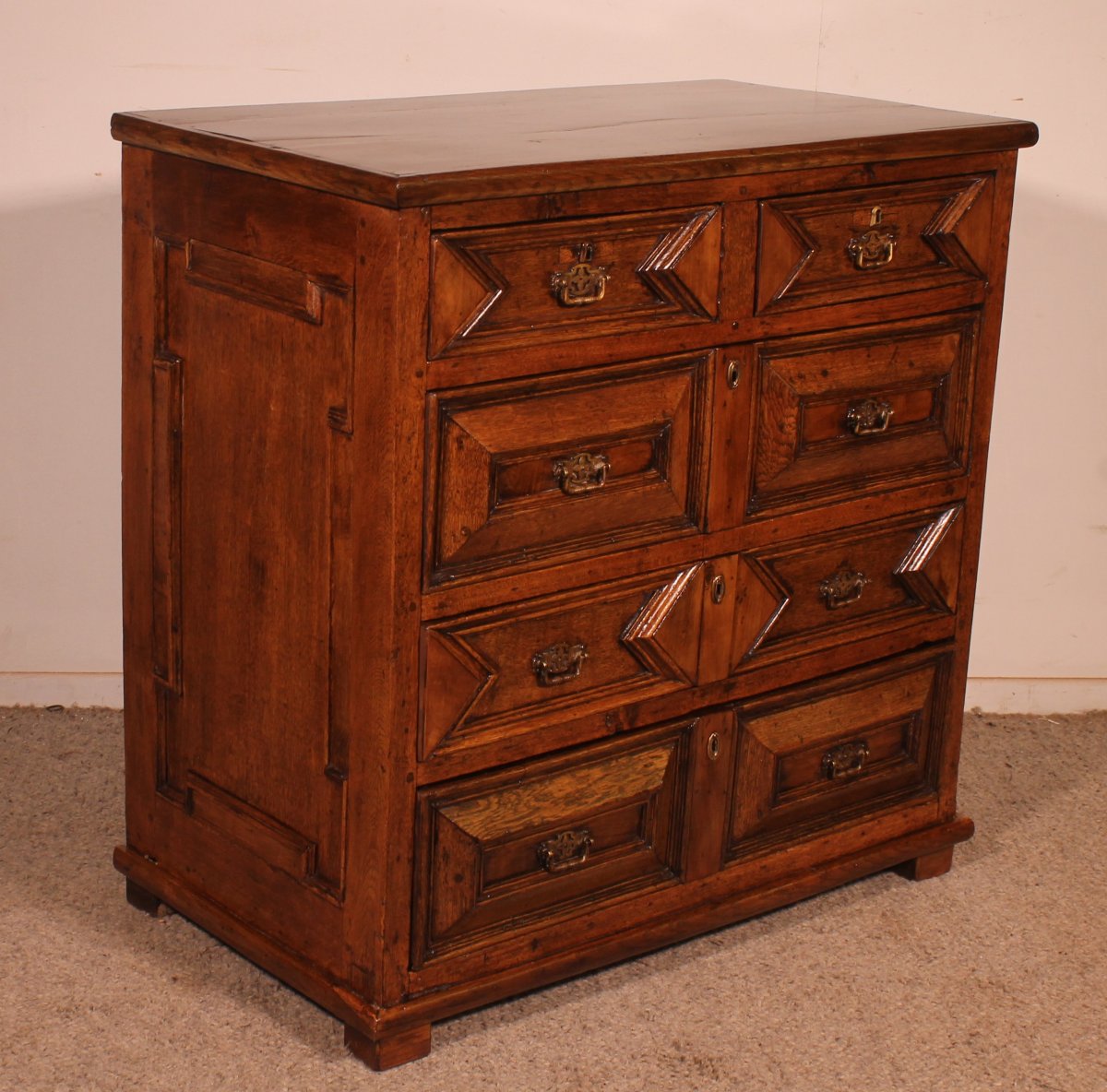 Commode Jacobean En Chêne et noyer 17° Siècle-photo-1