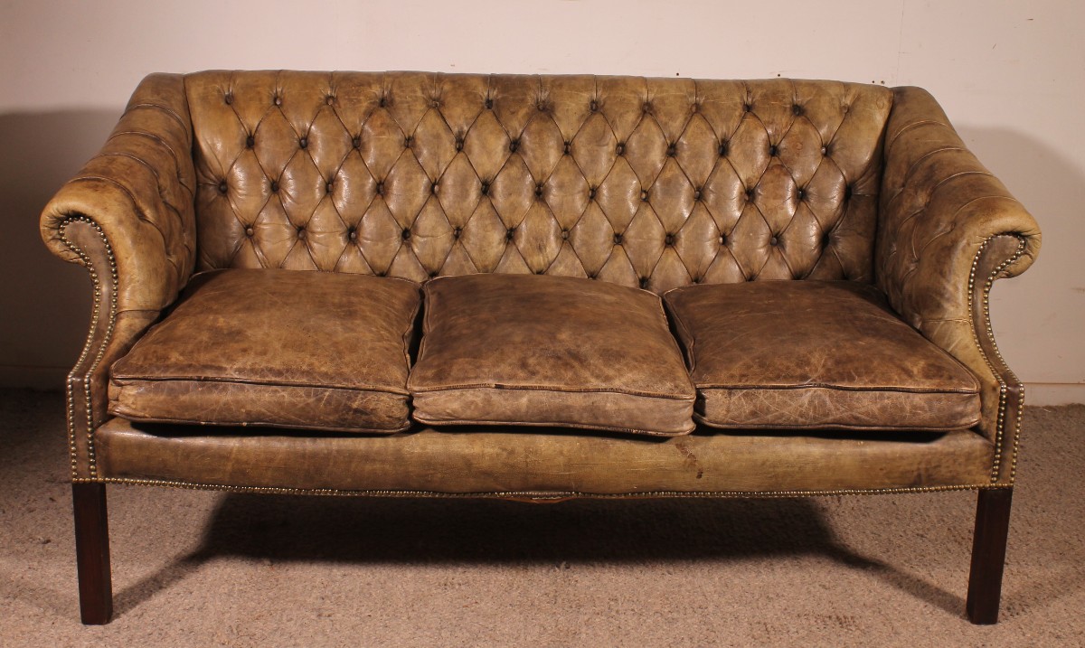 Chesterfield 3 Seater In Light Green Olive Leather