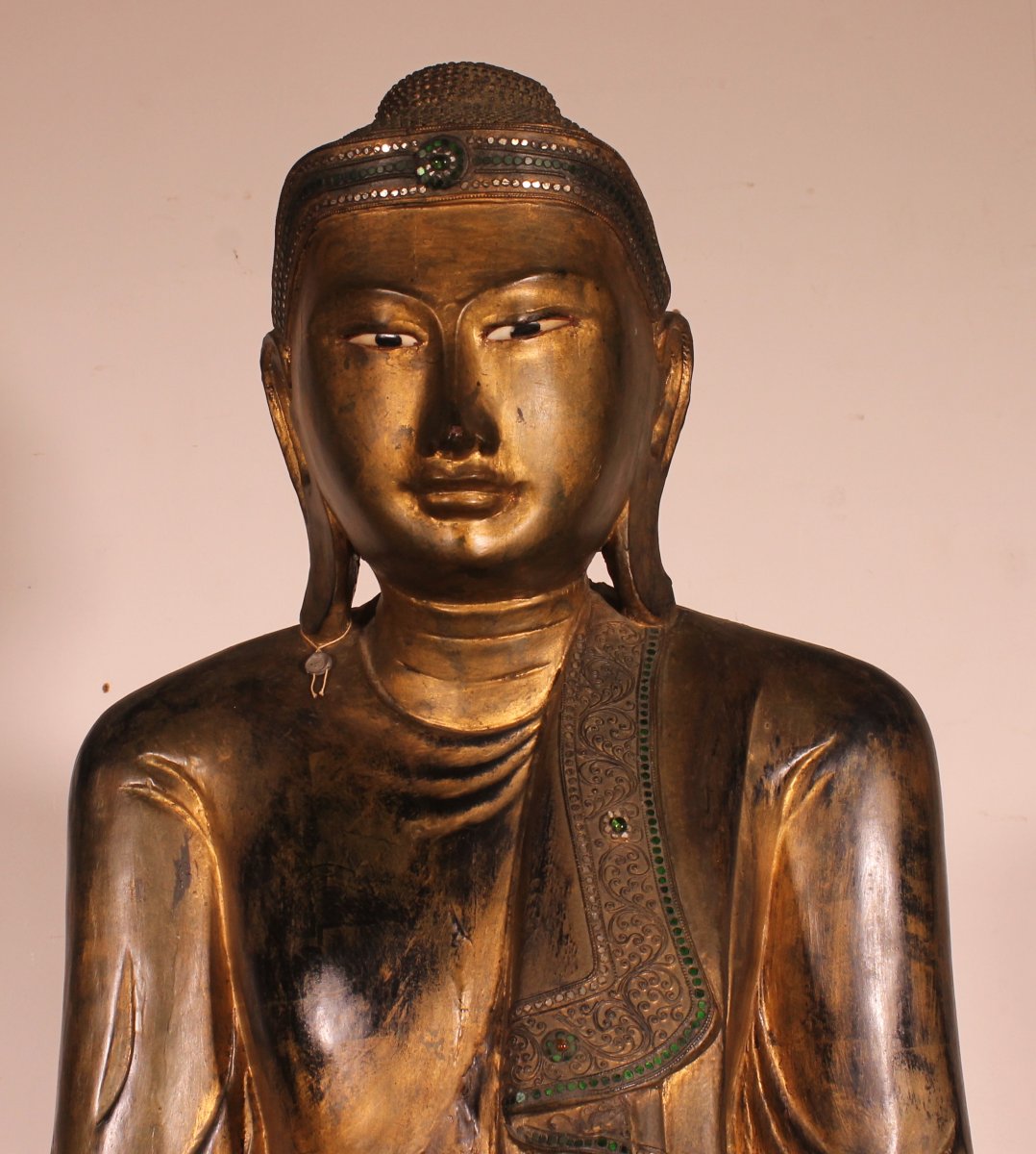 Grande Statue de Bouddah Birman d'époque Mandalay 1m95-photo-7
