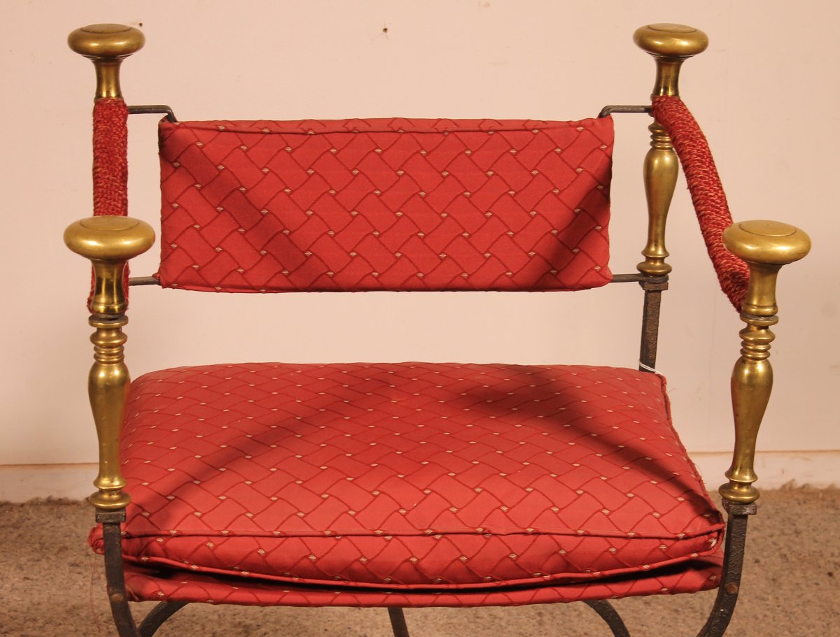 Fauteuil Curule En Fer Forgé Et Bronze-photo-2