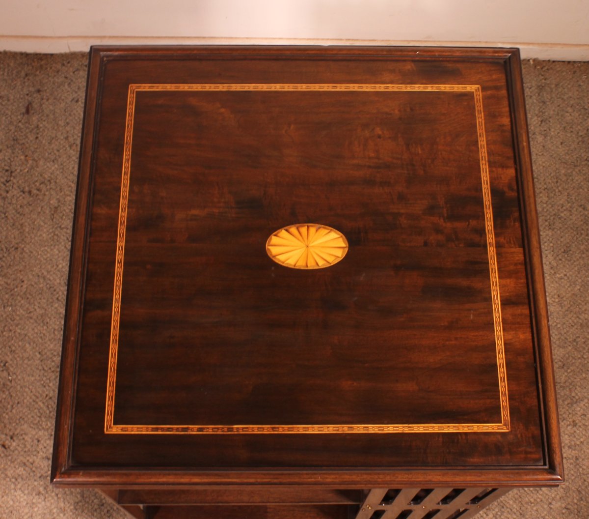 Large Revolving Mahogany Bookcase With Inlays - 19th Century-photo-3