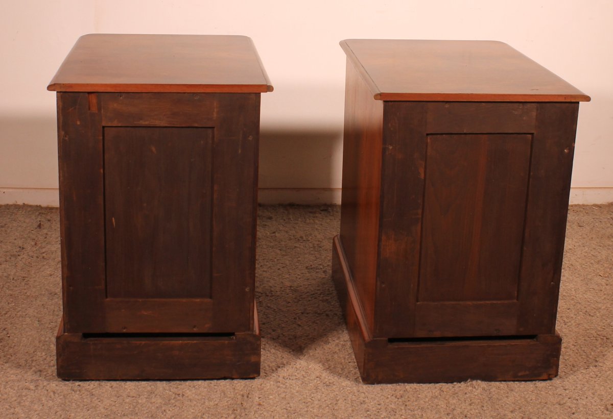 Pair Of Walnut And Burl Walnut Bedside Tables - 19th Century-photo-3