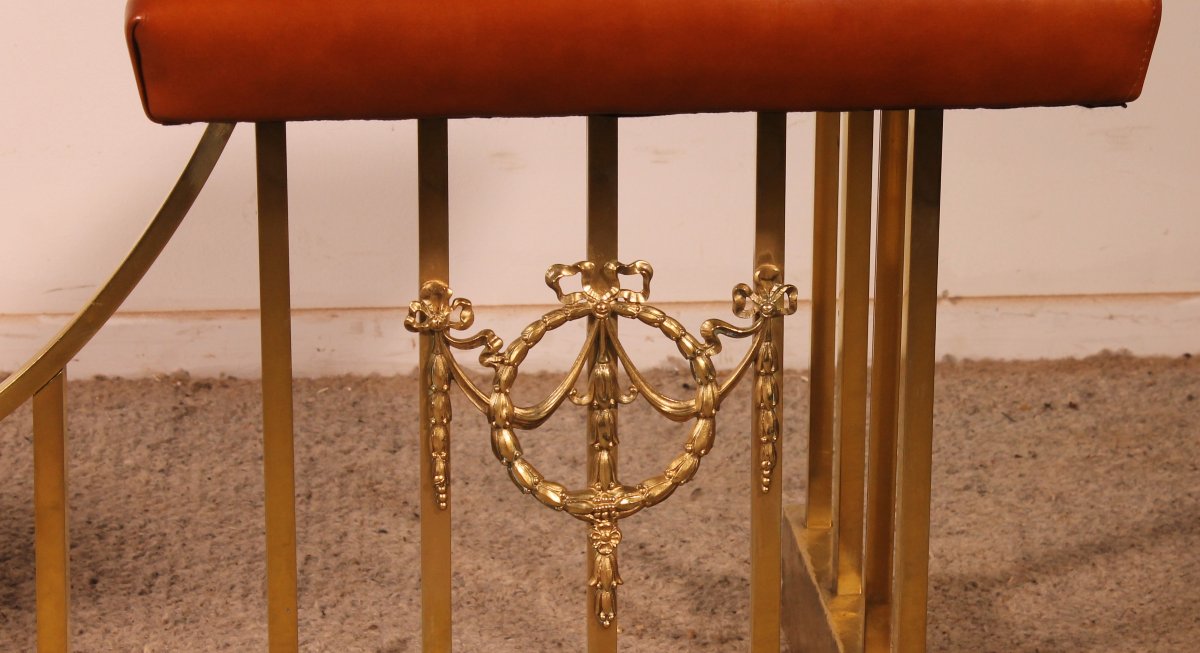 Early 19th Century Club Fender In Brass And Leather-photo-4