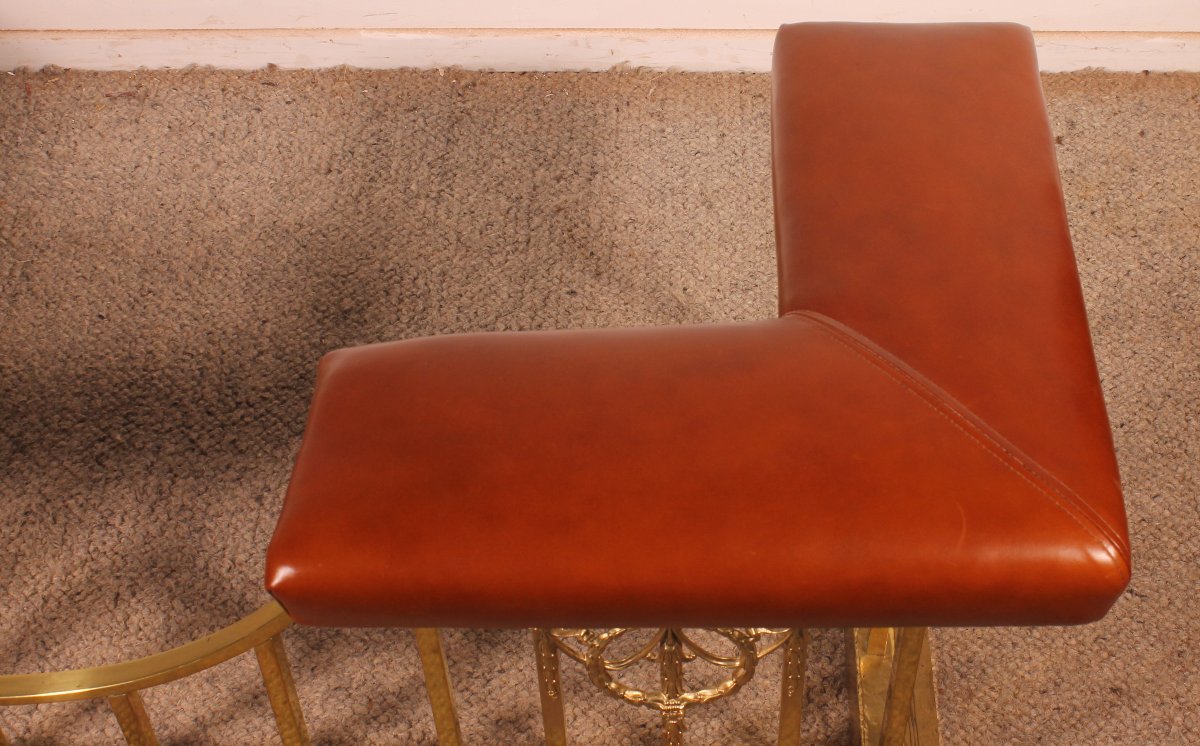Early 19th Century Club Fender In Brass And Leather-photo-1