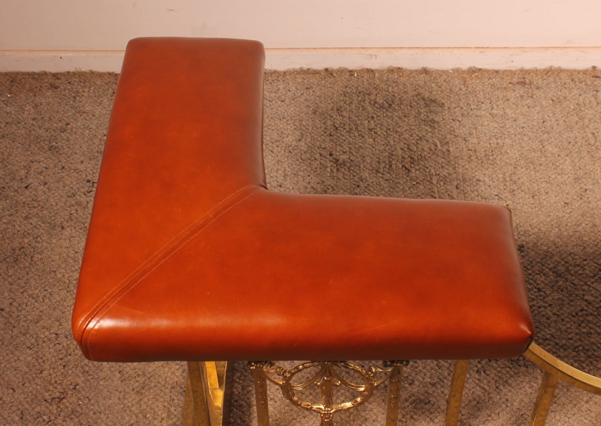 Early 19th Century Club Fender In Brass And Leather-photo-2