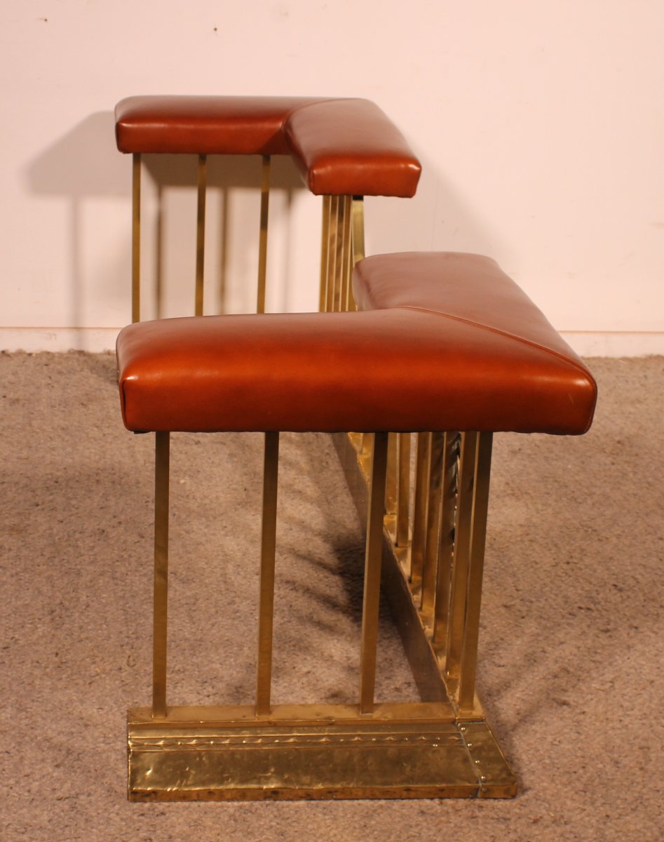 Early 19th Century Club Fender In Brass And Leather-photo-4