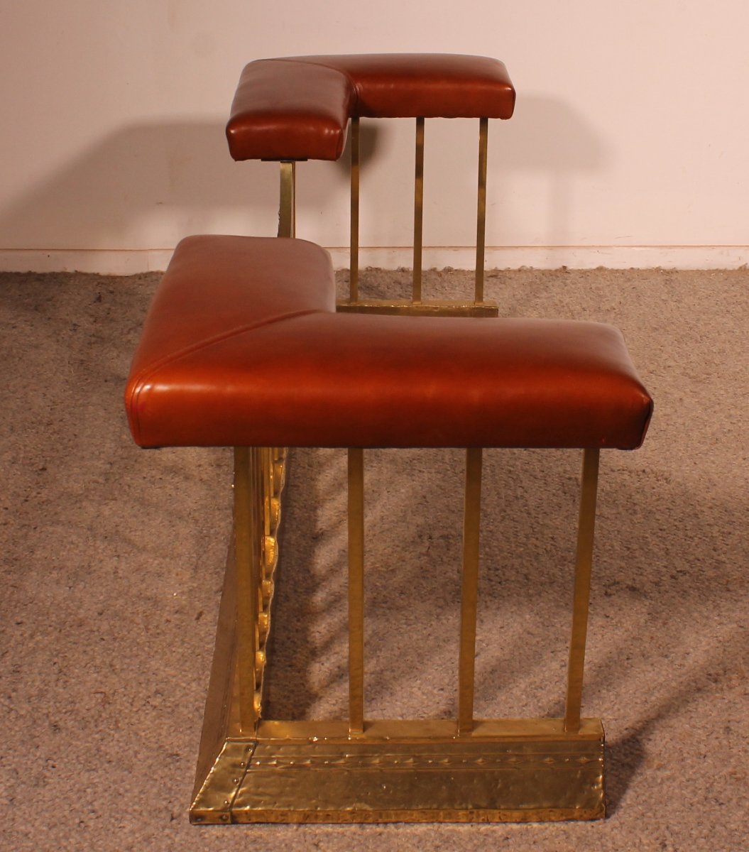 Early 19th Century Club Fender In Brass And Leather-photo-6