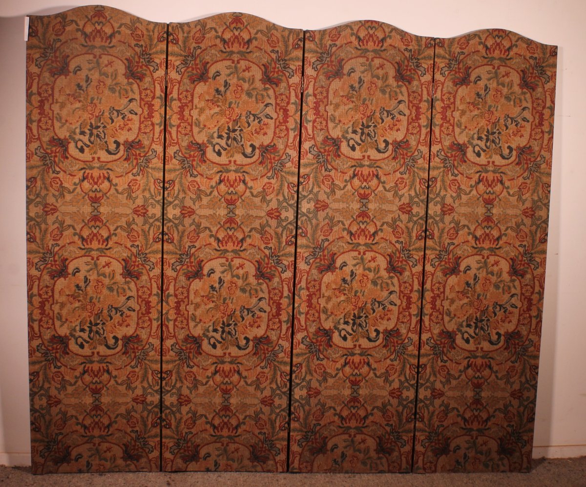 Four-panel Screen Painted Ony Fabric From The 19th Century-photo-4