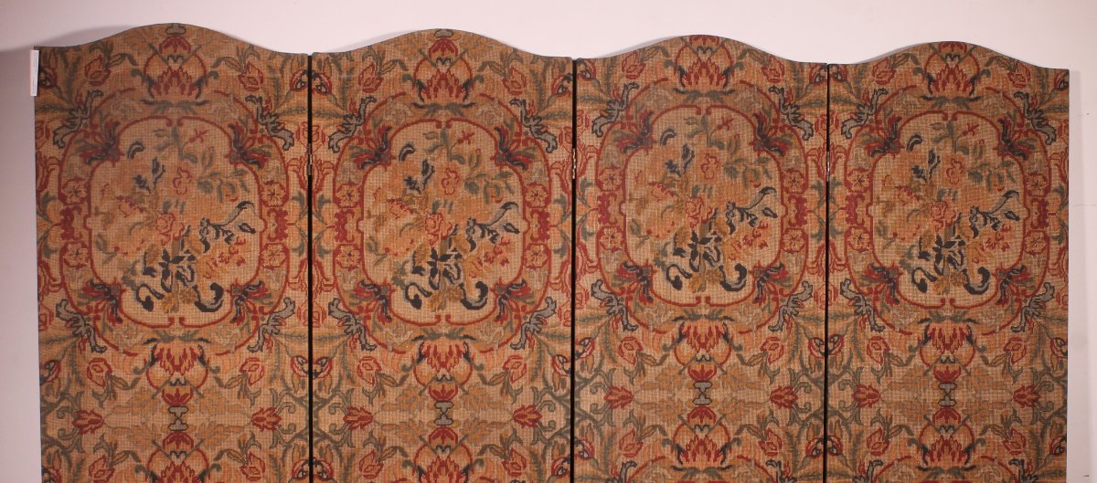 Four-panel Screen Painted Ony Fabric From The 19th Century-photo-6