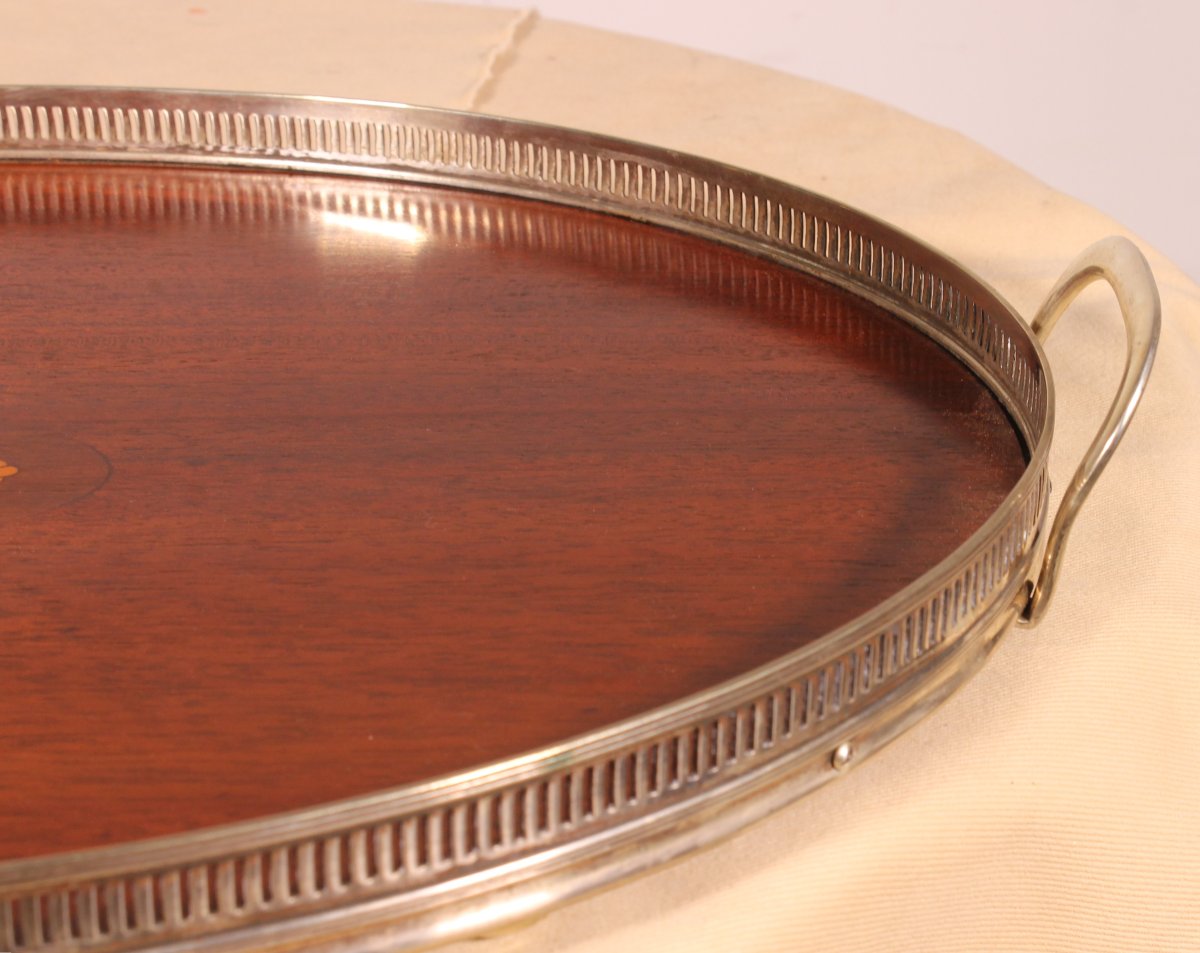 19th Century Silver-plated Metal And Mahogany Tray-photo-4