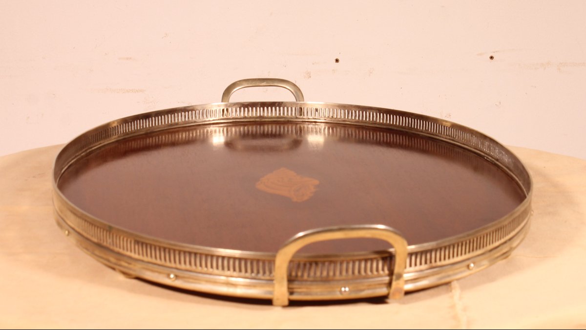 19th Century Silver-plated Metal And Mahogany Tray-photo-2