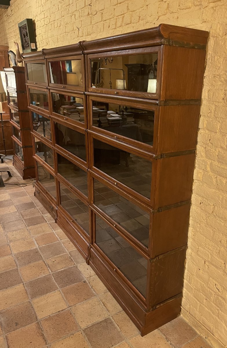 Mur De Bibliothèque de 3 modules Globe Wernicke En Chêne -19° Siècle-photo-1