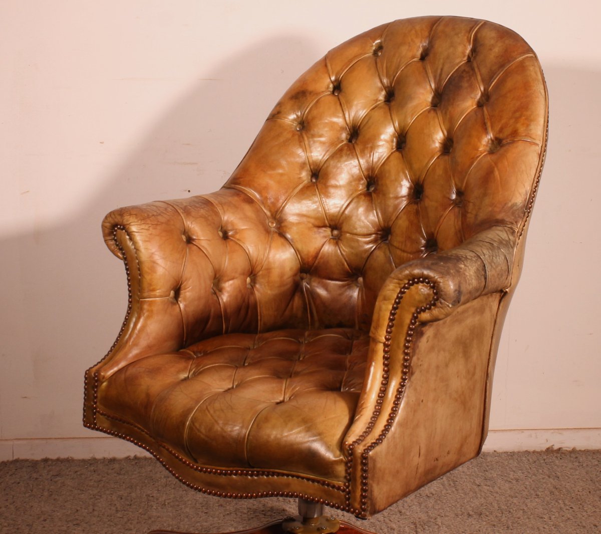 Fauteuil De Bureau Dit fauteuil président En Acajou Et Cuir cognac-photo-4