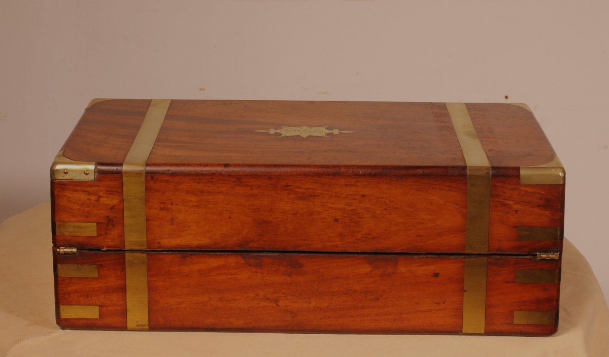 Mahogany Marine Or Campaign  Writing Slope With A Hidden Compartment, 19th Century-photo-1