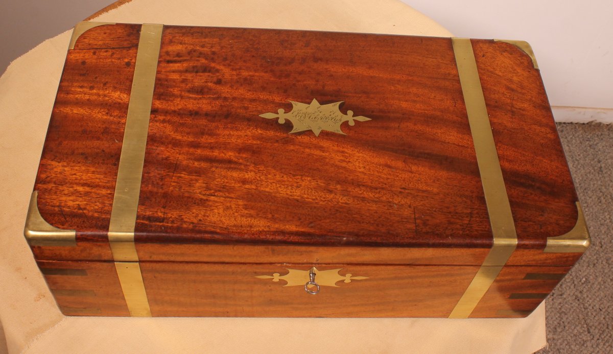 Mahogany Marine Or Campaign  Writing Slope With A Hidden Compartment, 19th Century-photo-3