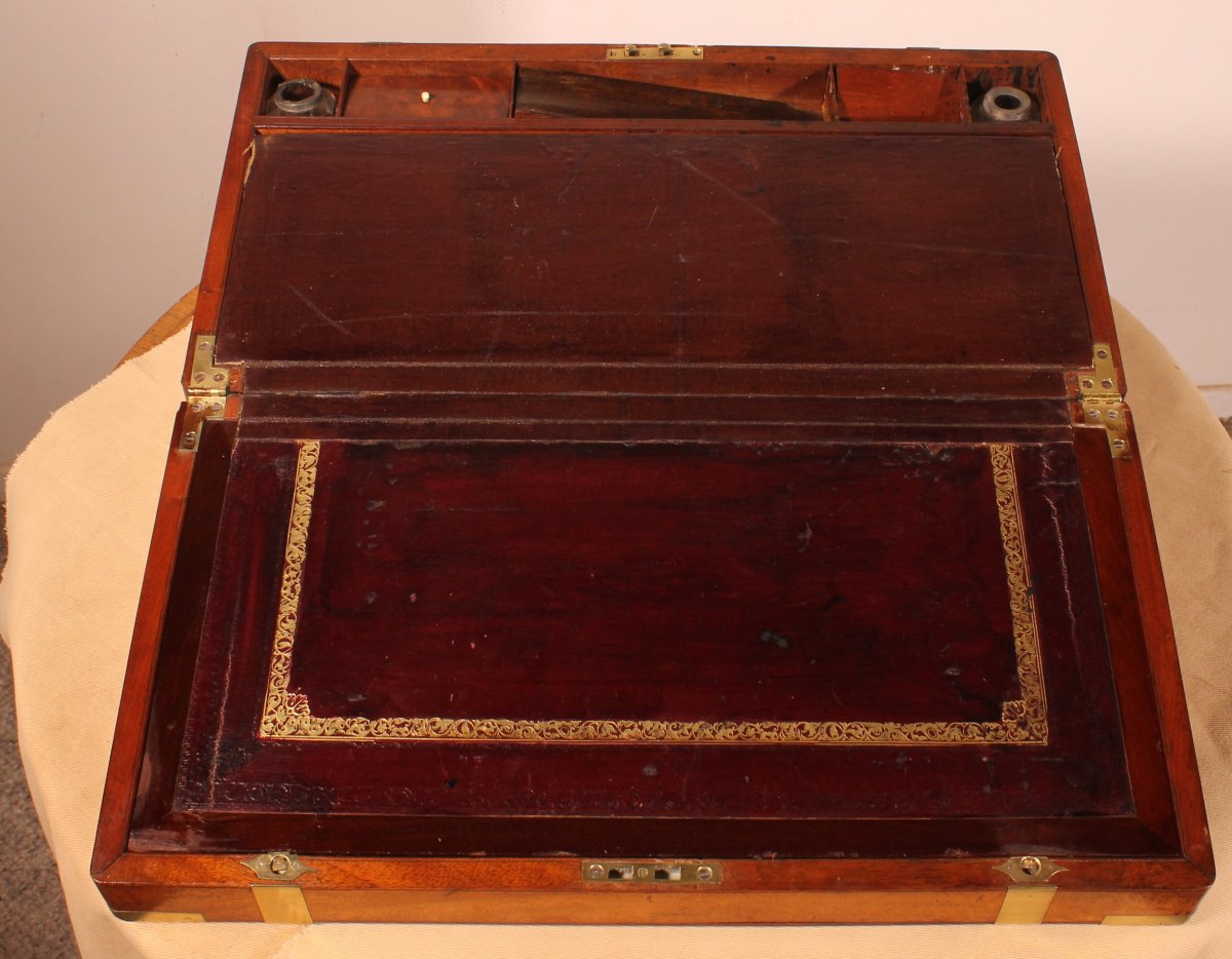 Mahogany Marine Or Campaign  Writing Slope With A Hidden Compartment, 19th Century-photo-5