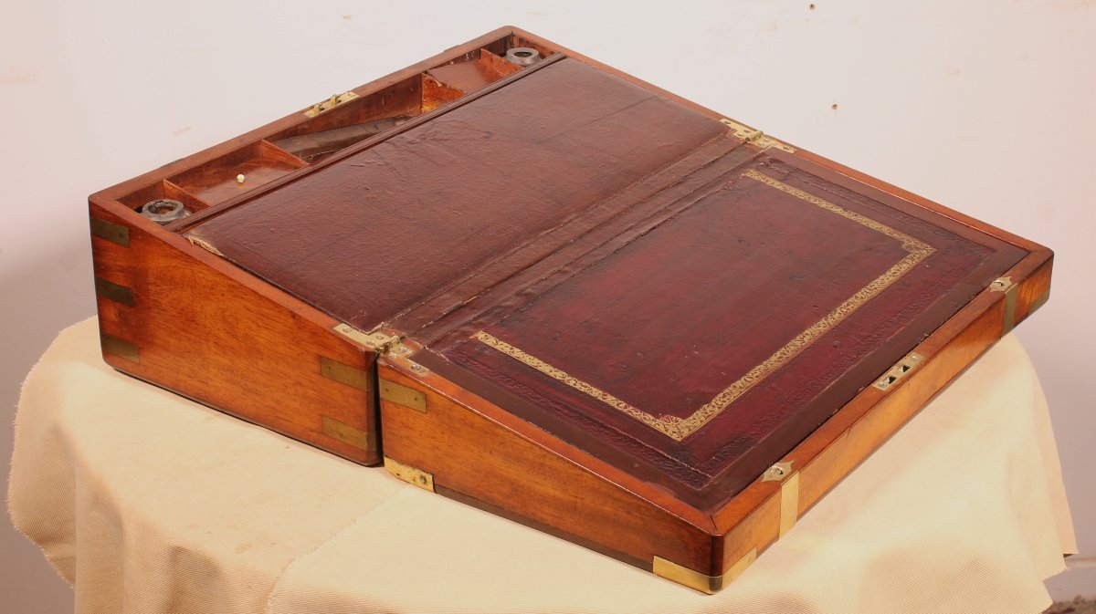 Mahogany Marine Or Campaign  Writing Slope With A Hidden Compartment, 19th Century-photo-6