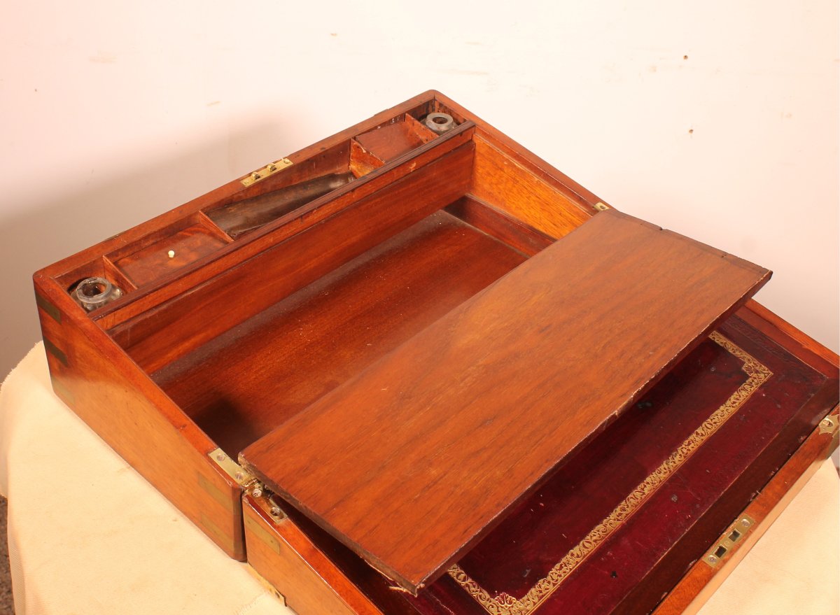 Mahogany Marine Or Campaign  Writing Slope With A Hidden Compartment, 19th Century-photo-7