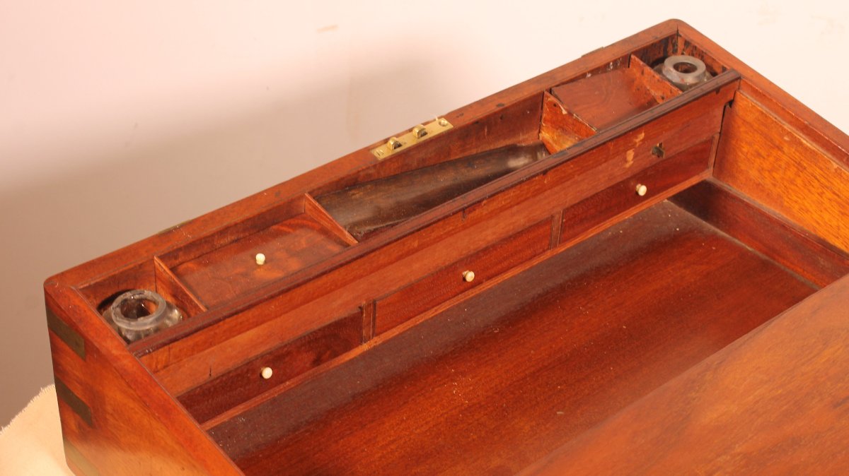 Mahogany Marine Or Campaign  Writing Slope With A Hidden Compartment, 19th Century-photo-8