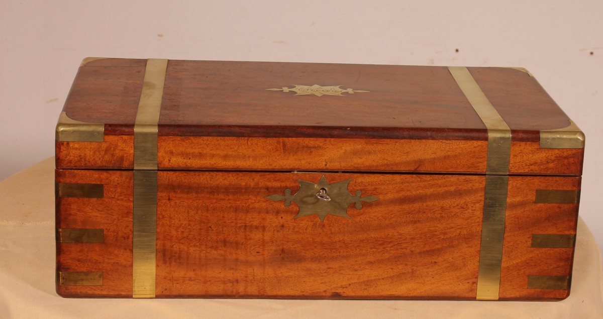 Mahogany Marine Or Campaign  Writing Slope With A Hidden Compartment, 19th Century