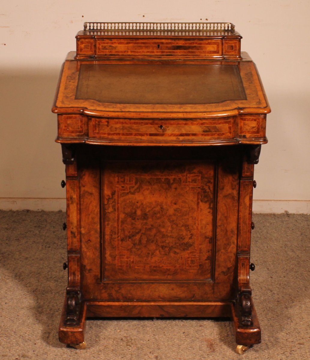 Davenport Desk In Burr Walnut And Inlays From The First Part Of The 19th Century-photo-3