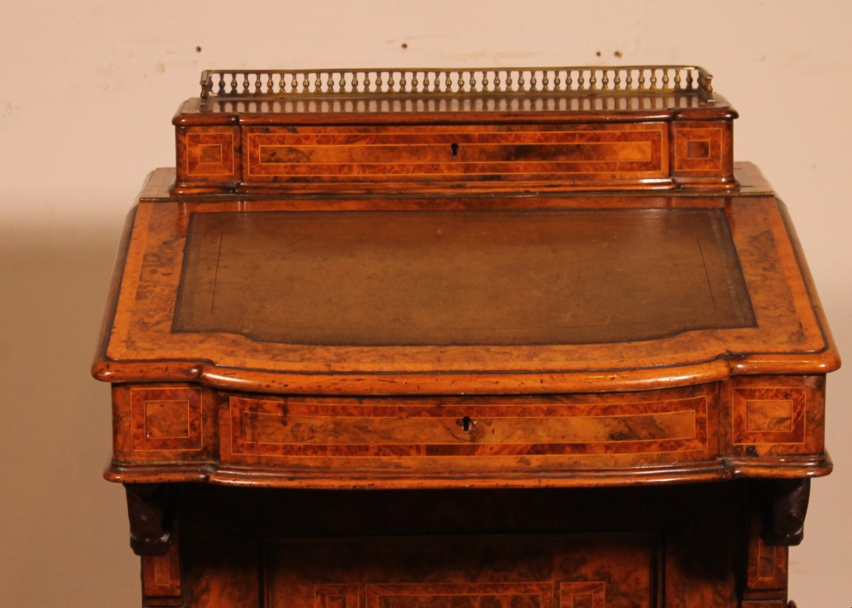 Davenport Desk In Burr Walnut And Inlays From The First Part Of The 19th Century-photo-4