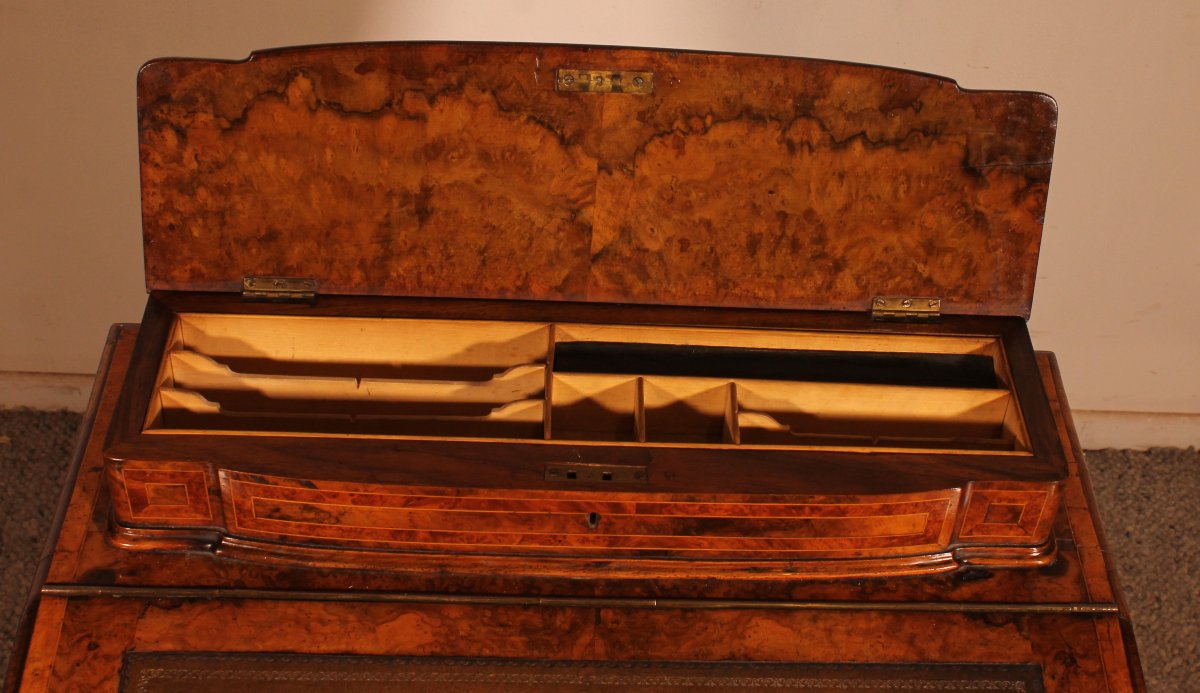 Davenport Desk In Burr Walnut And Inlays From The First Part Of The 19th Century-photo-3