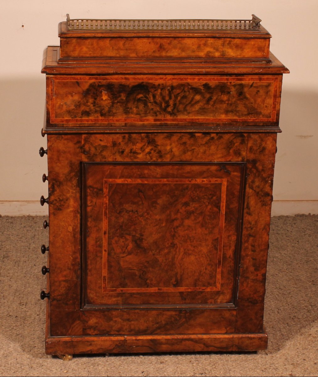 Davenport Desk In Burr Walnut And Inlays From The First Part Of The 19th Century-photo-5