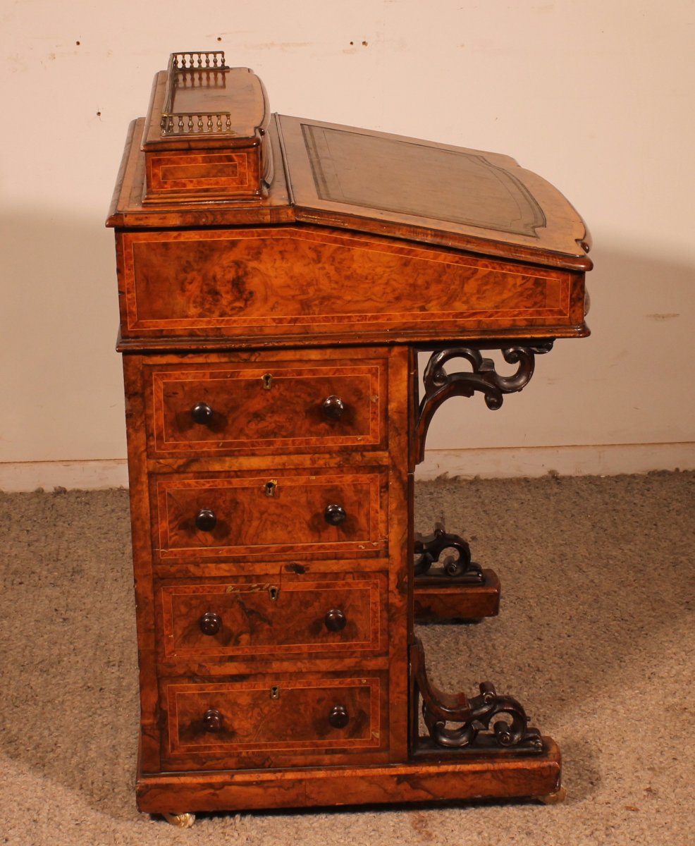 Davenport Desk In Burr Walnut And Inlays From The First Part Of The 19th Century-photo-6