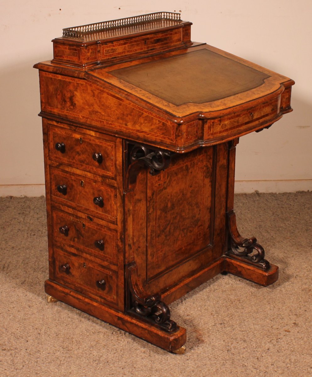 Davenport Desk In Burr Walnut And Inlays From The First Part Of The 19th Century-photo-7