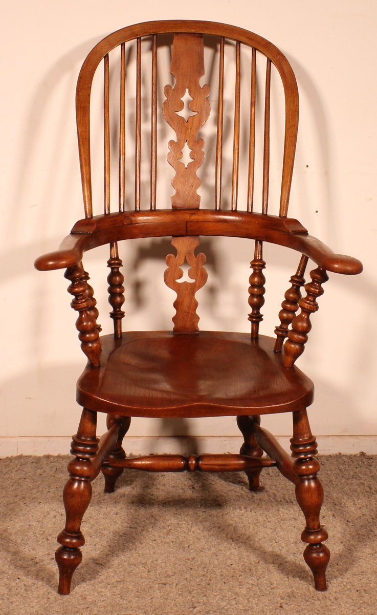 Fauteuil Windsor en chêne du 19° siècle-photo-4