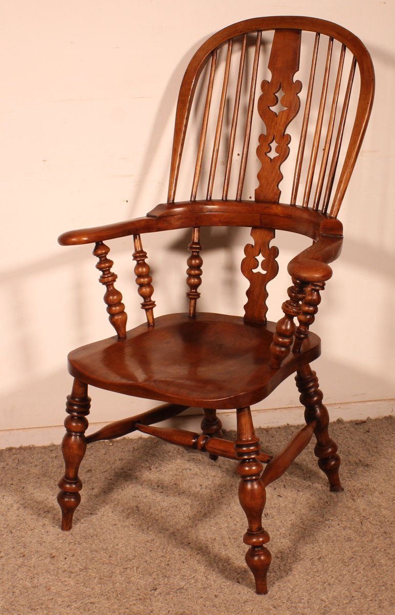 Fauteuil Windsor en chêne du 19° siècle-photo-6