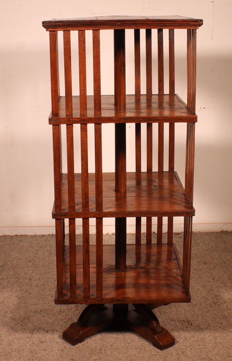 Important 19th Century Oak Revolving Bookcase-photo-2