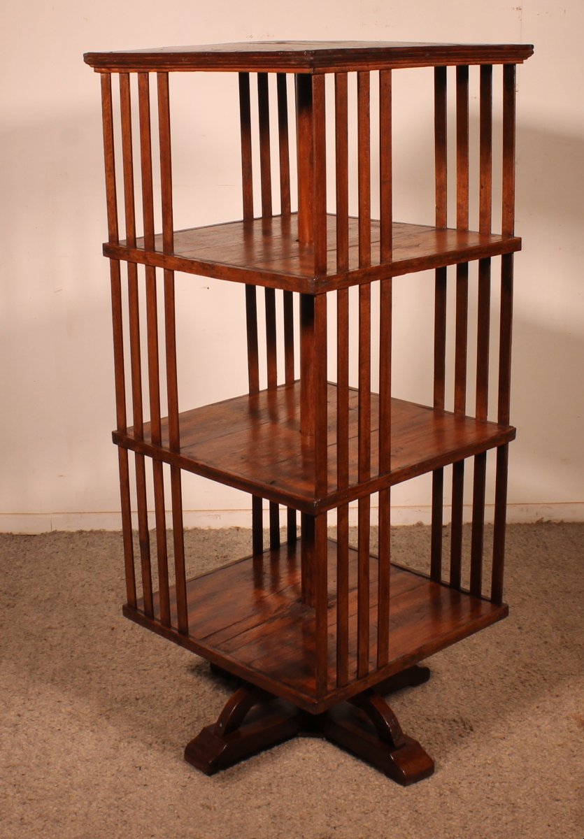 Important 19th Century Oak Revolving Bookcase-photo-3
