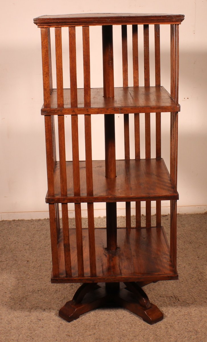 Important 19th Century Oak Revolving Bookcase-photo-4