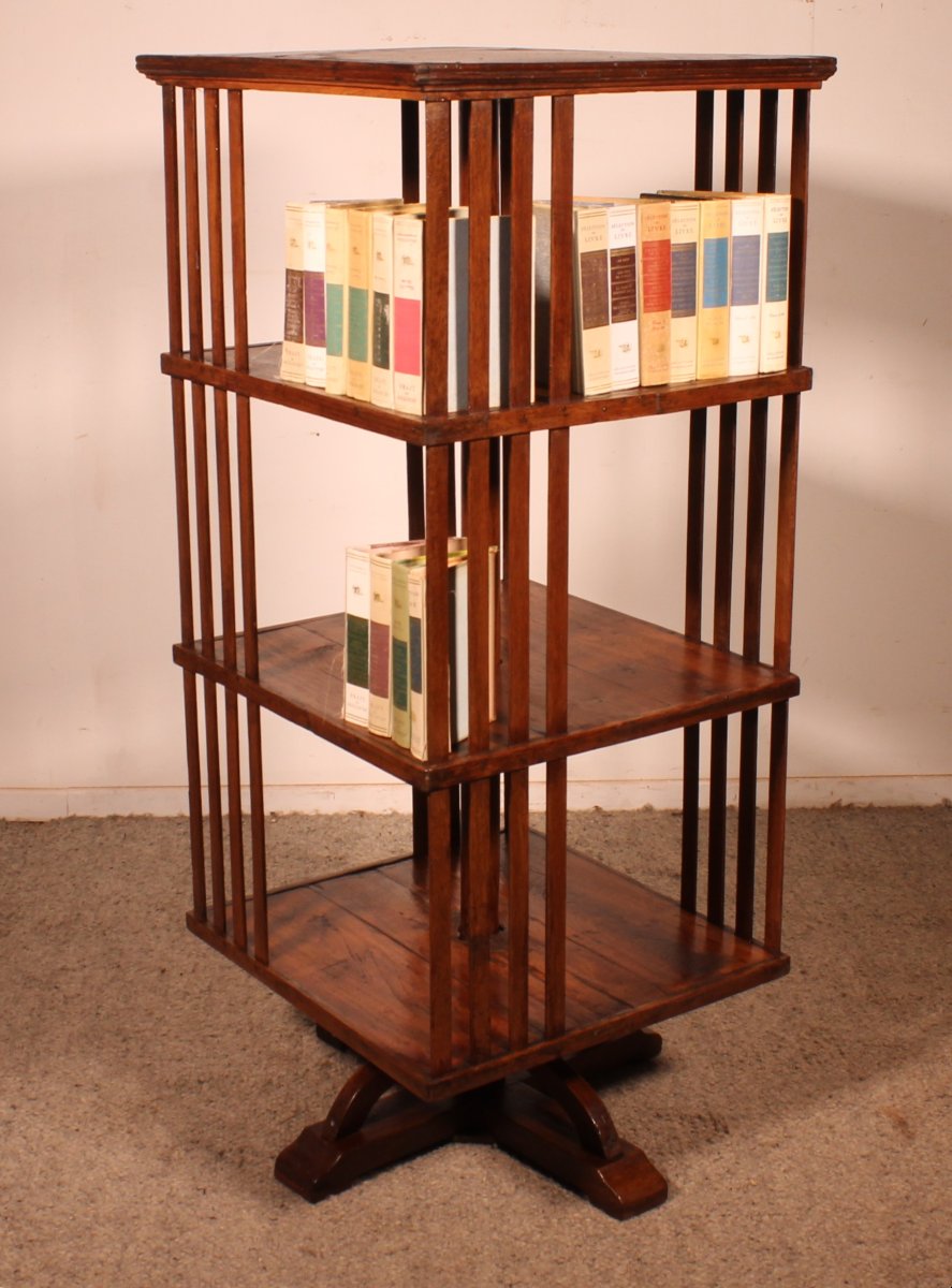 Important 19th Century Oak Revolving Bookcase-photo-5