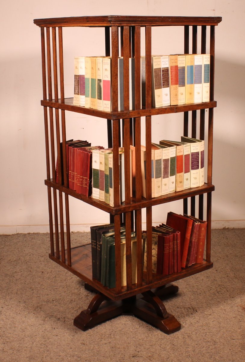 Important 19th Century Oak Revolving Bookcase-photo-6