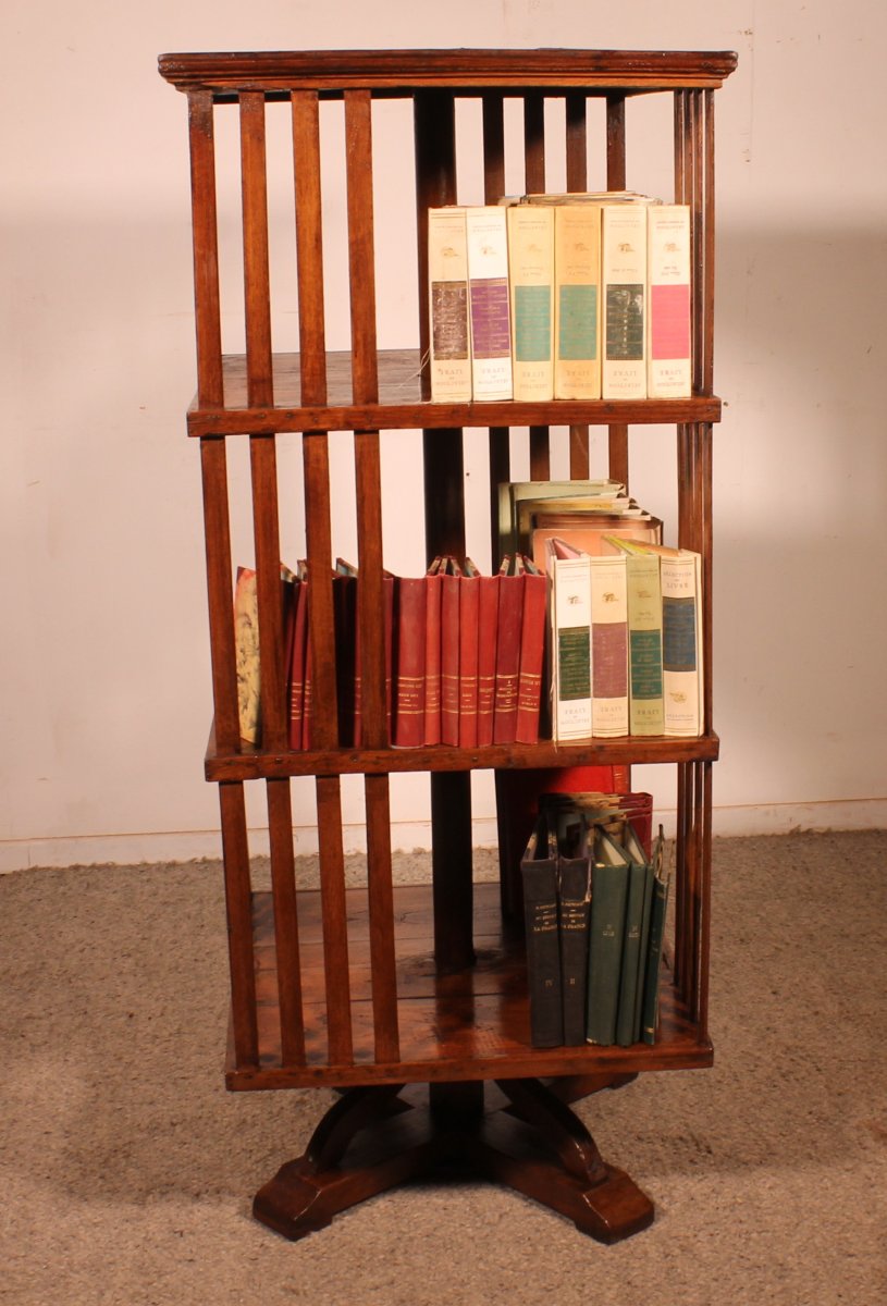 Important 19th Century Oak Revolving Bookcase-photo-8