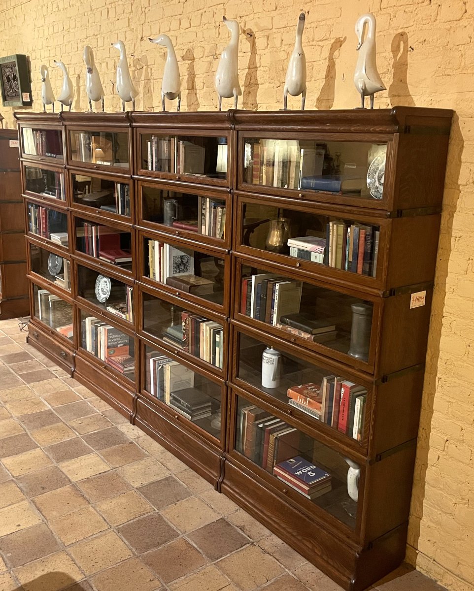 A Set Of Four Globe Wernicke Oak Bookcases- 19th Century-photo-2