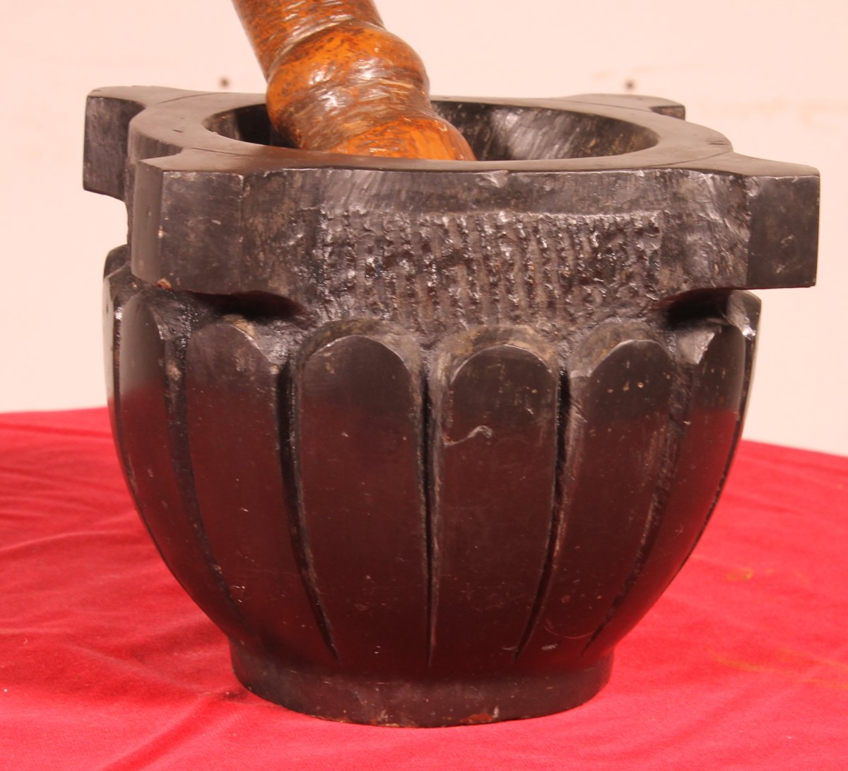 Black Marble Mortar Graved Gp 18th Century-photo-4