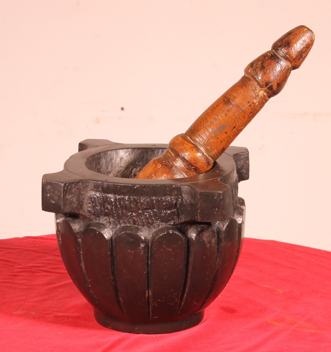 Black Marble Mortar Graved Gp 18th Century