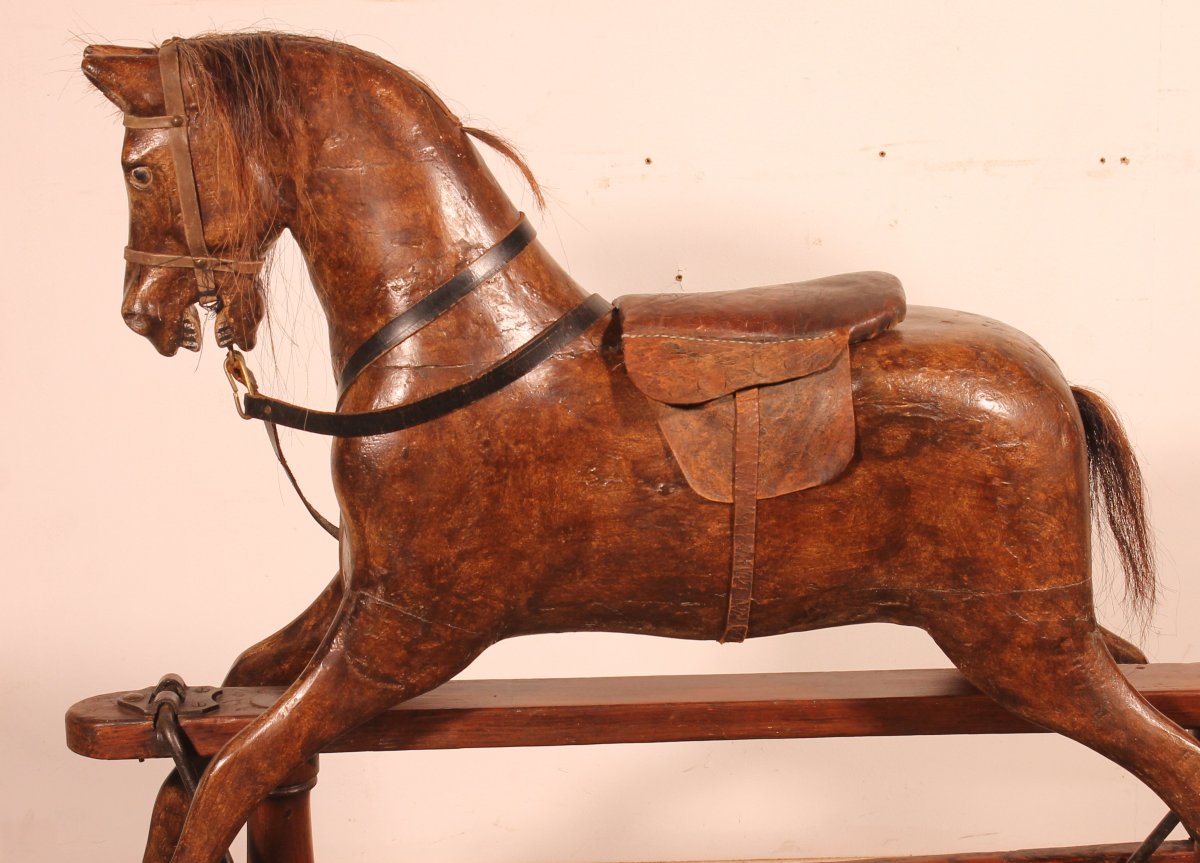 cheval à bascule en bois polychrome - 19° siècle-photo-3